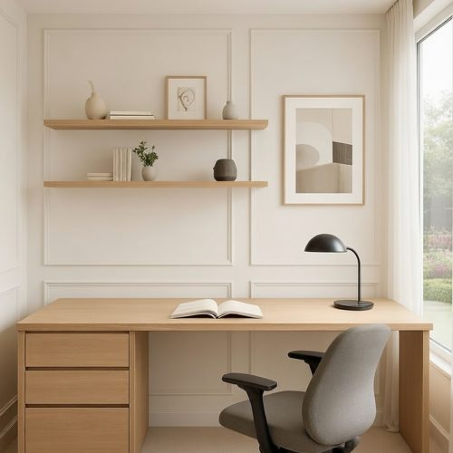 BM040 AHŞAP DESENLİ ÇALIŞMA MASASI+UÇAN RAF