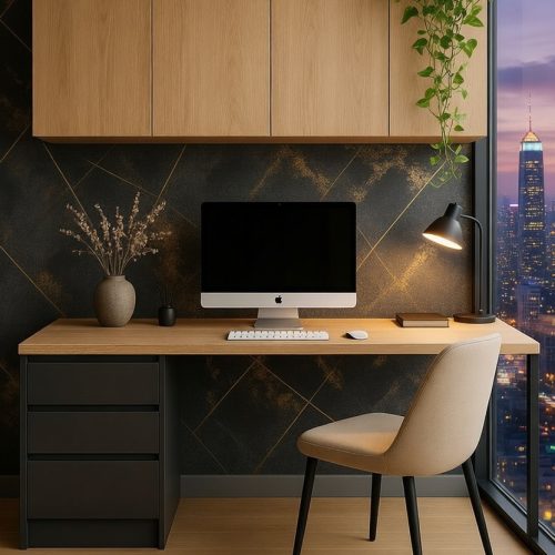 BM048 ASMA DOLAP+ÇALIŞMA MASASI AHŞAP DESENLİ ANTRESİT