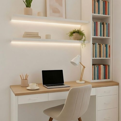 BM050 ÇALIŞMA MASASI +IŞIKLI UÇANRAF+KİTAPLIK 3LÜSET