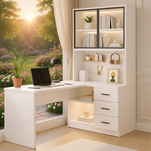 BM069 ÖZEL TASARIM ÇALIŞMA MASASI+KİTAPLIK +DOLAP