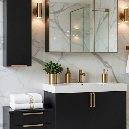 BY023 MAT SİYAH 4LÜ SET BANYO DOLABI