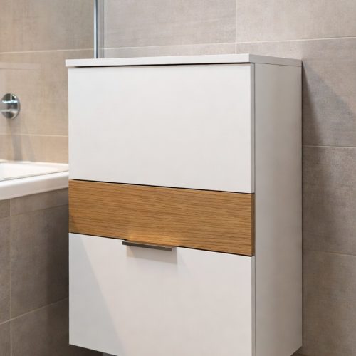 BY032 BEYAZ AHŞAP DESENLİ BİR ÇEKMECELİ BANYO DOLABI