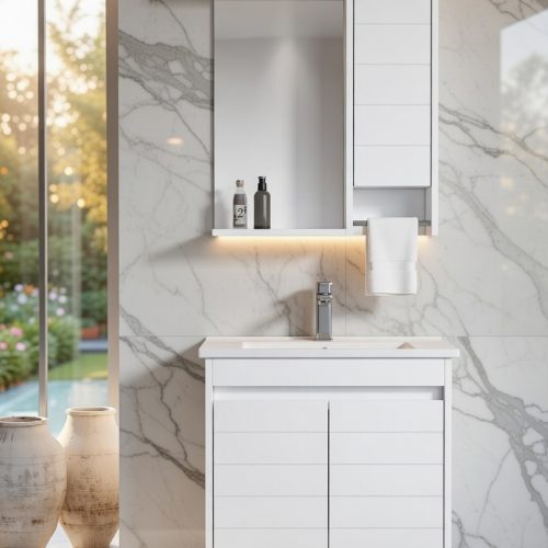 BY036 SOFT BEYAZ HAZIR KAPAK BANYO DOLABI