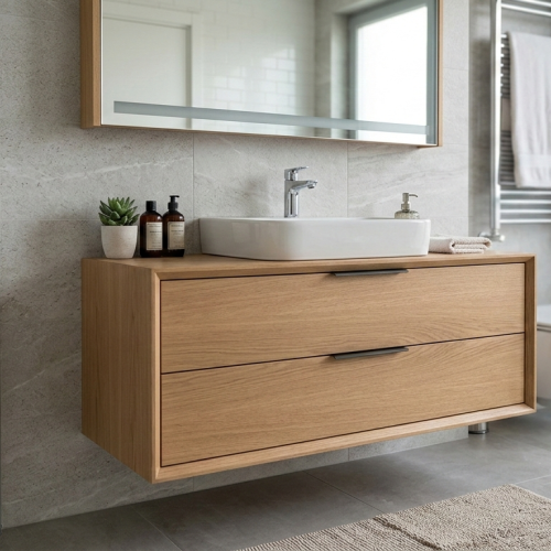 BY050 LÜKS MEBRAN AHŞAP DESENLİ BANYO DOLABI