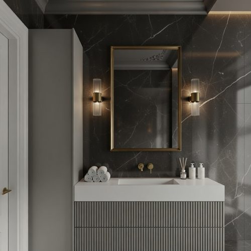 BY057 GRİ MEBRAN KAPAKLI 2Lİ SEN BANYO DOLABI+AYNA