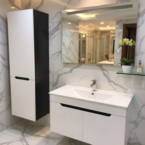 BY064 BEYAZ SİYAH 2Lİ SET+AYNA BANYO DOLABI MEBRAN KAPAK
