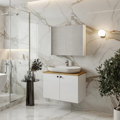 BY069 BEYAZ AHŞAP BANYO DOLABI