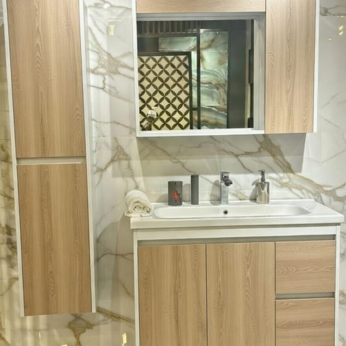 BY078 3LÜ SET AHŞAP BEYAZ BANYO DOLABI