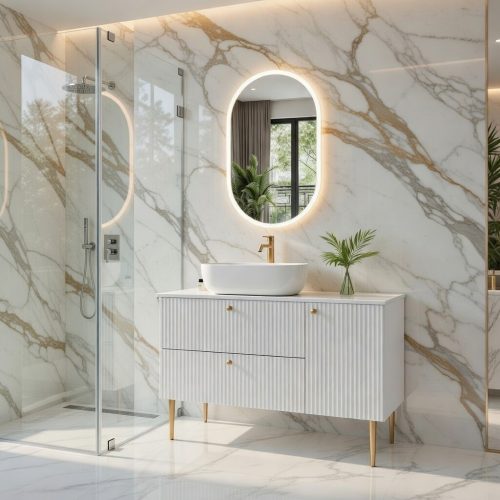 BY086 3 KAPAKLI ÖZEL TASARIM BANYO DOLABI MEBRAN KAPAK +AYNA