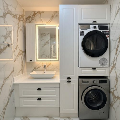 BY087 MEBRAN KAPAK ÇAMAŞIR DOLABI+ LAVABO DOLABI