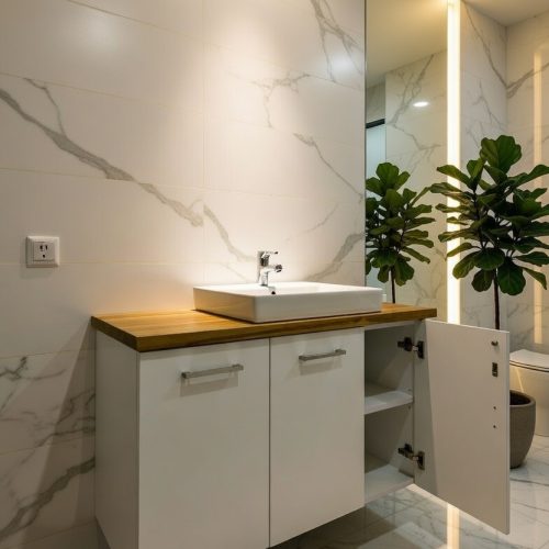 BY094 ÇOK KULANIŞLI AHŞAP DESENLİ BANYO DOLABI