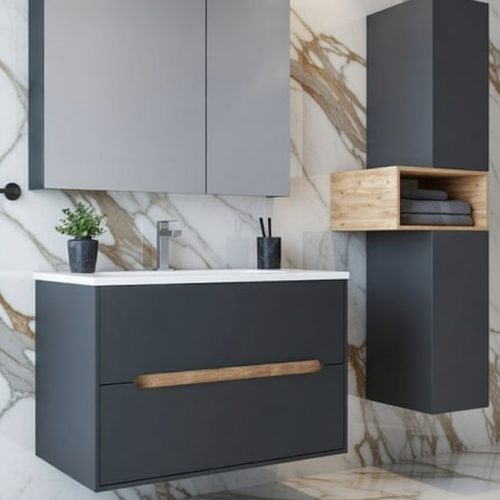 BY095 ANTRESİT AHŞAP DESENLİ BANYO DOLABI 3LÜ SET