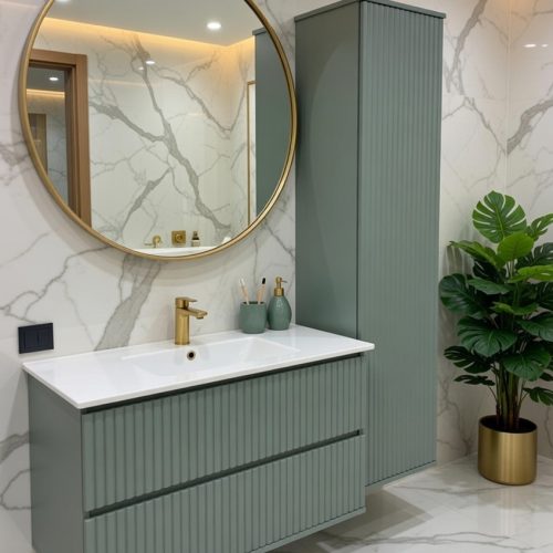 BY100 MEBRAN KAPAK BANYO DOLABI 3 LÜ SET +IŞIKLI AYNA