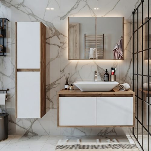 BY107 3LÜ SET BANYO DOLABI +IŞIKLI AYNA