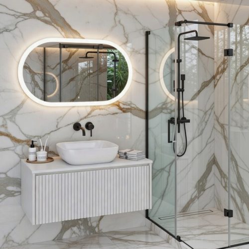 BY108 BEYAZ MEBRAN BANYO DOLABI +IŞIKLI AYNA