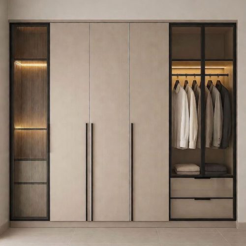 GDP028 6 KAPAKLI CAMLI+IŞIKLI  GİZLİ ÇEKMECELİ GARDROP