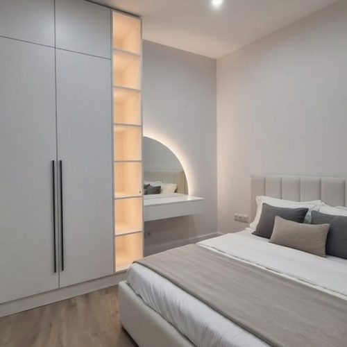 GDP0110 4 KAPAKLI IŞIKLI BÖLMELİ DÜZ MDF GARDROP+YÜKLÜK