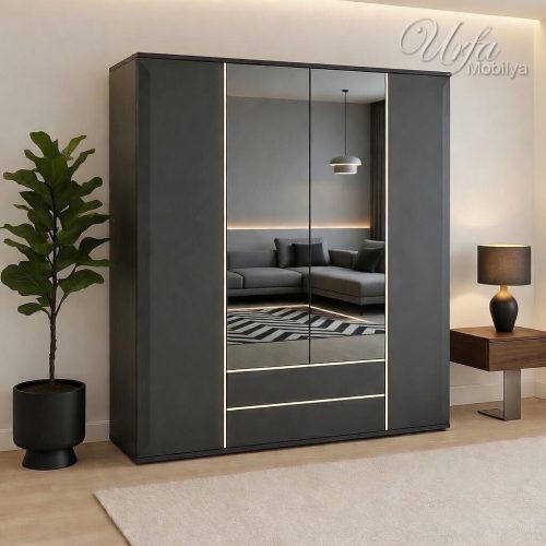 GDP0111 4 KAPAKLI 2 ÇEKMECELİ LEDLİ LAKE DOLAP