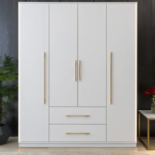 GDP0122 4 KAPAKLI 2 ÇEKMECELİ DOLAP DÜZ MDF KAPAK