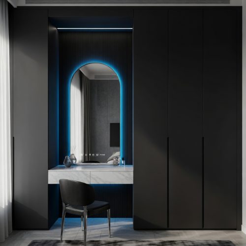 GDP0123 MAT SİYAH 4 KAPAKLI MAKYAJ AYNALI LAKE GARDROP