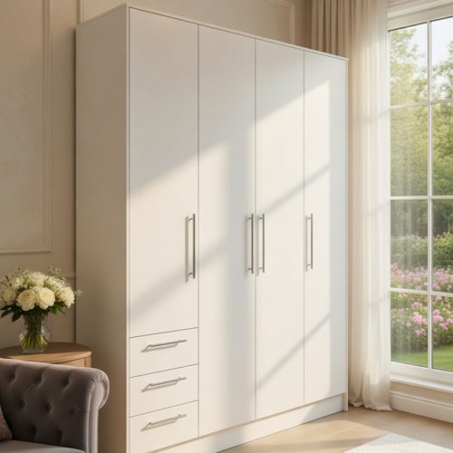 GDP0140 4 KAPAKLI SADE DÜZ SOFT BEYZ GARDROP