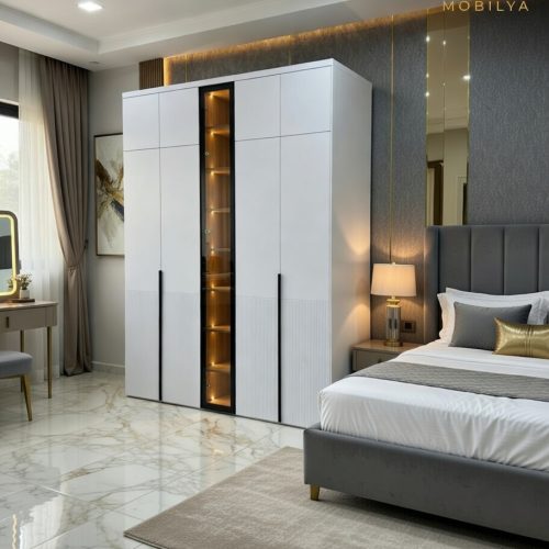 GDP0143 5 KAPAKLI MEBRAN CAMLI IŞIKLI GARDROP