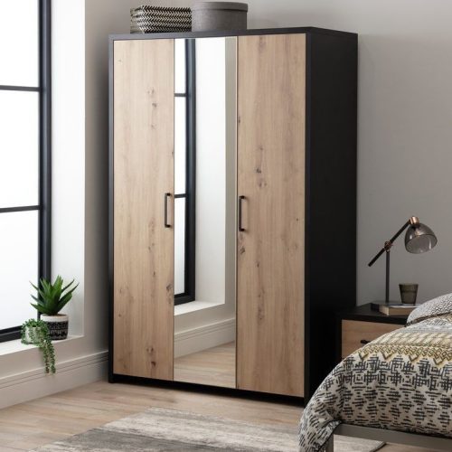 GDP030 3 KAPAKLI AHŞAP DESENLİ AYNALI  GARDROP