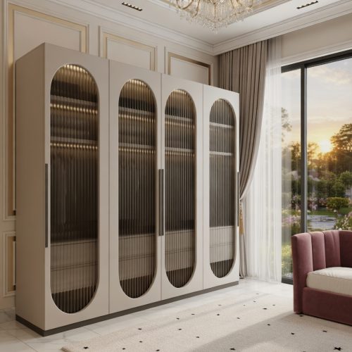 GDP047 4 KAPAKLI NEVRİM CAMLI MEBRAN GARDROP