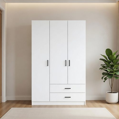 GDP048 2 ÇEKMECELİ 3KAPAKLI DÜZ ELBİSE DOLABI