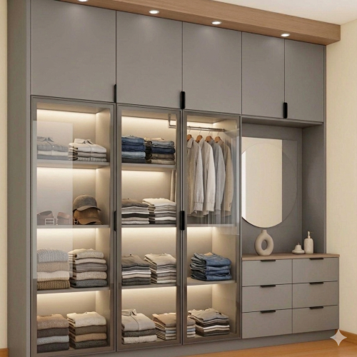 GDP058 CAMLI IŞIKLI MAKYAŞ AYNALI ÖZEL TASARIM GARDROP