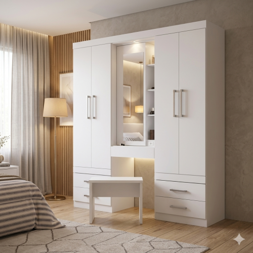 GDP065 6 ÇEKMECELİ MAKYAJ AYNALI 4 KAPILI GARDROP