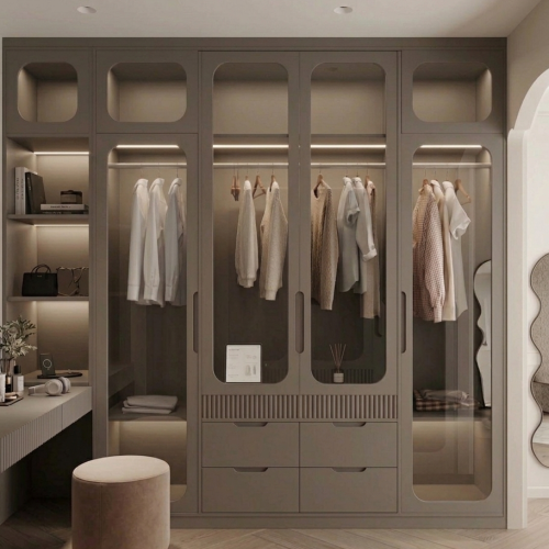 GDP066 6 ÇEKMECELİ 5 KAPAKLI CAMLI IŞIKLI GARDROP