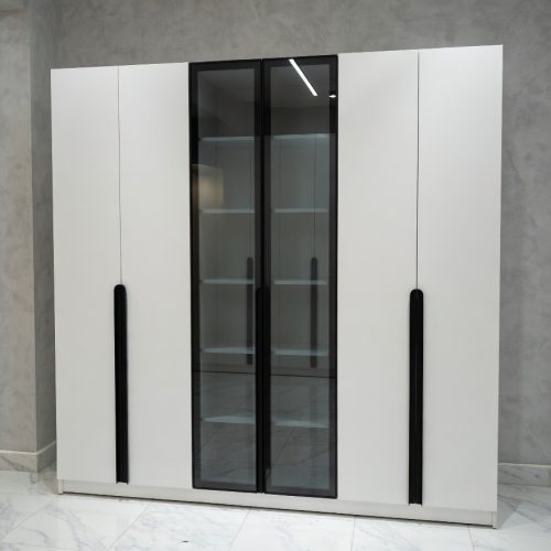 GDP070 6 KAPAKLI SİYAH CAMLI IŞIKLI GARDROP