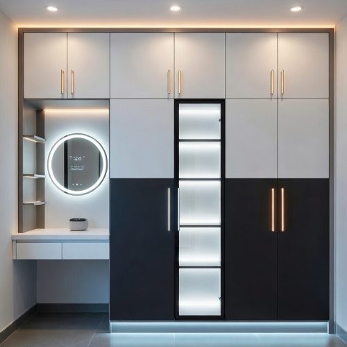 GDP074 10 KAPAKLI MAKYAJ AYNALI LEDLİ LEKE GARDROP +YÜKLÜK