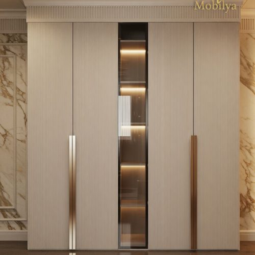 GDP076 5 KAPAKLI MEBRAN GARDROP +LEDLİ CAMLI