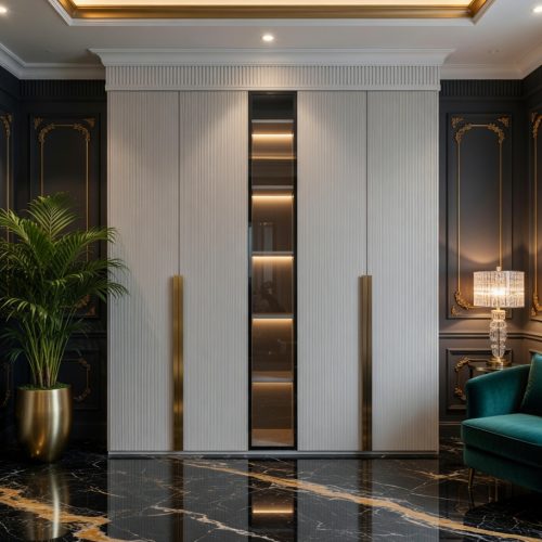 GDP081 5 KAPAKLI CAMLI IŞIKLI MEBRAN GARDROP+YÜKLÜK