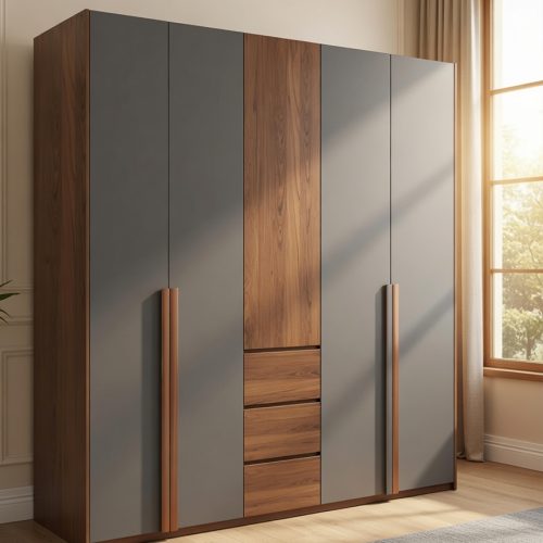 GDP086 5KAPAKLI 3 ÇEKMECELİ ANTRESİT AHŞAP GARDROP