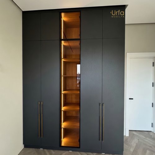 GDP093 5KAPILI CAMLI IŞIKLI ANTRESİT GARDROP